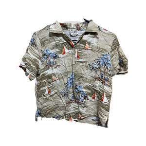 CLIO PETITES Womens Classic Summer Print Beach Shirt Size PS Palm Boat A001985